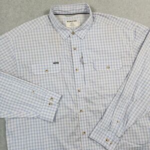 Poncho Shirt Mens XXL Blue Plaid Regular Fit Fishing Roll Tab Vented Long Sleeve